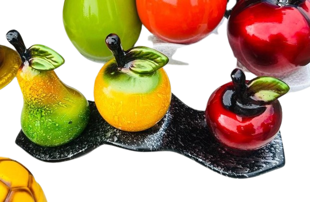 Conjunto de Frutas de Vidrio 'Huerto de Cristal' en Bandeja Moderna
